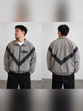Vintage Y2K US Army PFU Reflective Track Jacket Gray XL Long Skilcraft Windbreak